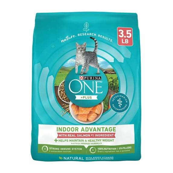 Purina ONE Natural Low Fat, Indoor Dry Weight Control High Protein Cat Food Plus Indoor Advantage With Real Salmon, 3.5 lb. (Pack of 1)