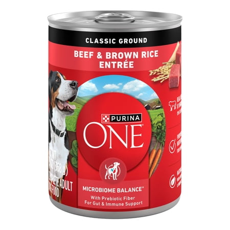 Purina ONE Natural Wet Dog Food, High Protein Soft Beef & Brown Rice Barley, 13 oz Can, 12 Pack