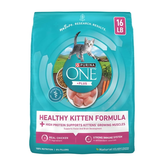Purina ONE Plus, Healthy Kitten Formula, Dry Kitten Food, Chicken, 16 lb Bag