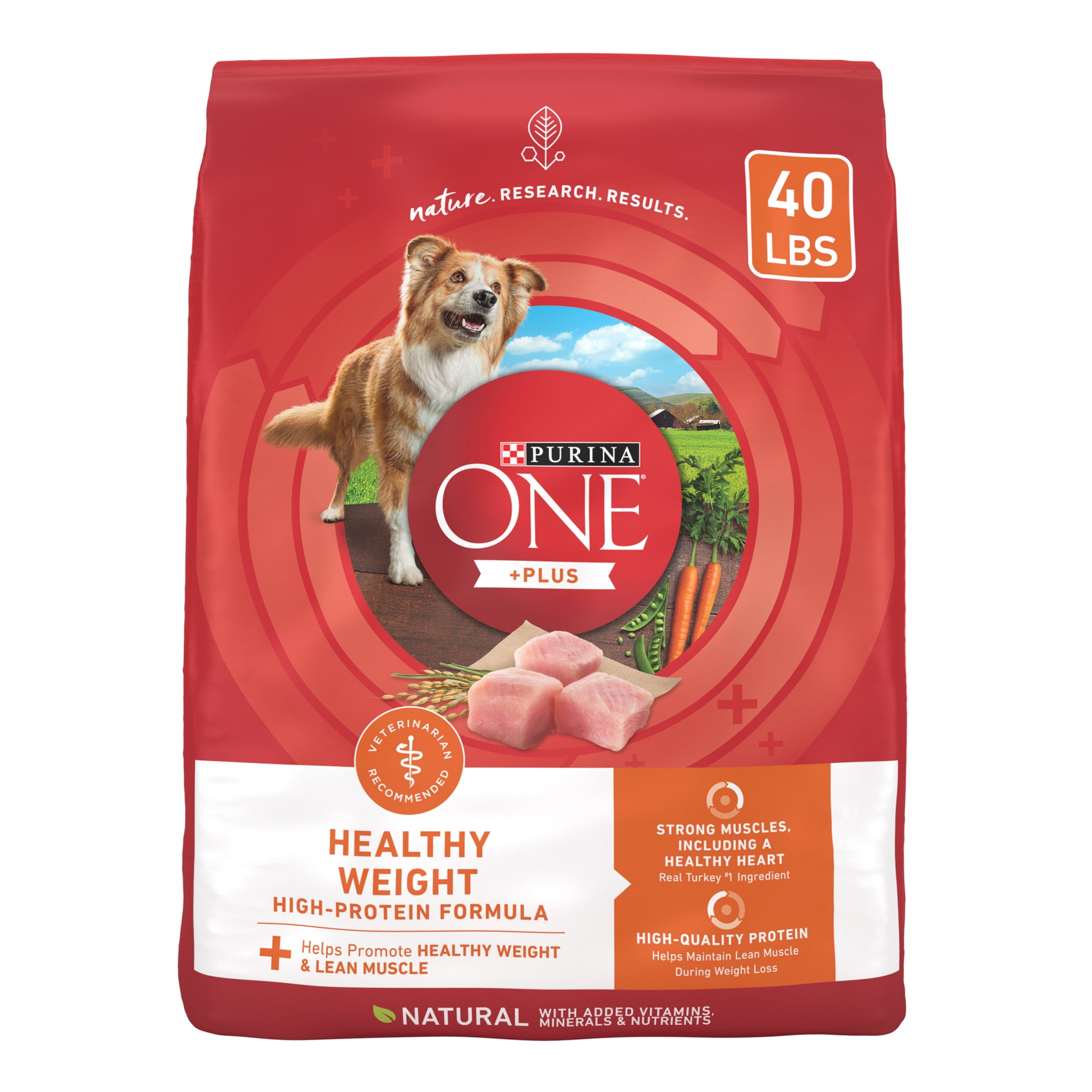Purina ONE Plus Healthy Weight Dry Dog Food for Adults, High Protein with Real Turkey, 40 lb Bag