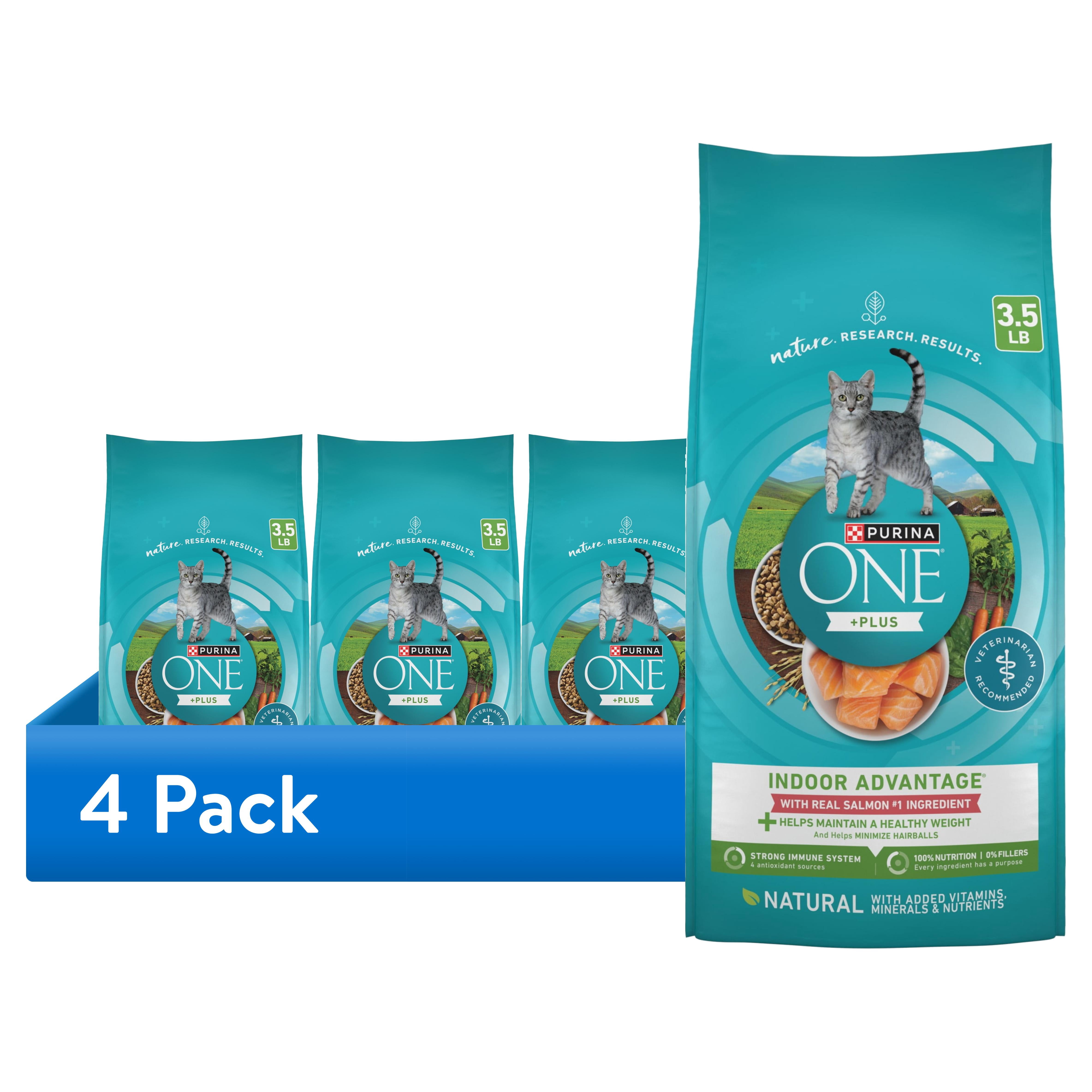 (4 pack) Purina ONE Plus, Indoor Advantage, Dry Cat Food, Salmon, 3.5 lb Bag