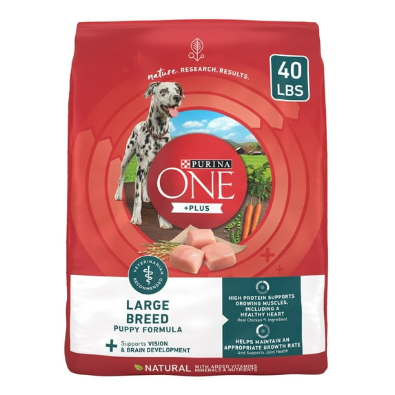 Purina One Plus Puppy Dry Dog Food for Large Dogs High Protein Growth Supprt, Real Chicken, 40 lb Bag