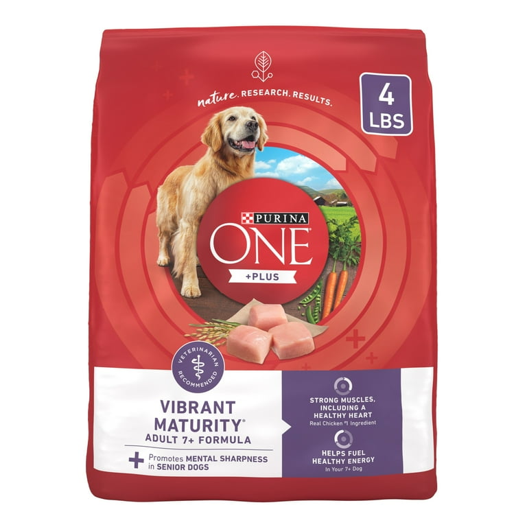 Purina ONE Plus Vibrant Maturity Adult Dry Dog Food for Senior Dogs Real Chicken Rice 4 lb Bag