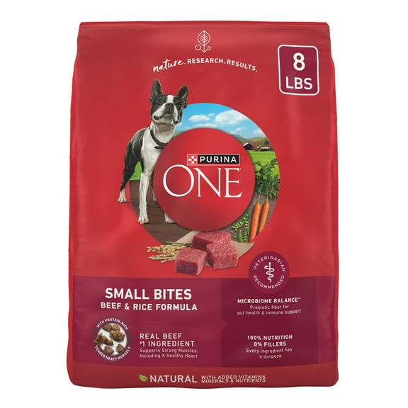 Purina ONE Small Bites Dry Dog Food for Adult Dogs with Added Vitamins & Minerals, High Protein Beef & Rice, 8 lb Bag