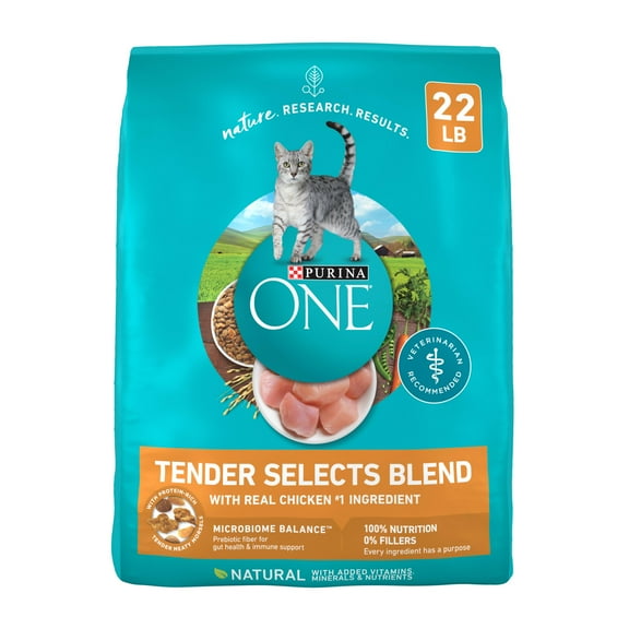 Purina ONE Tender Select Blends Dry Cat Food, Chicken, 22 lb Bag