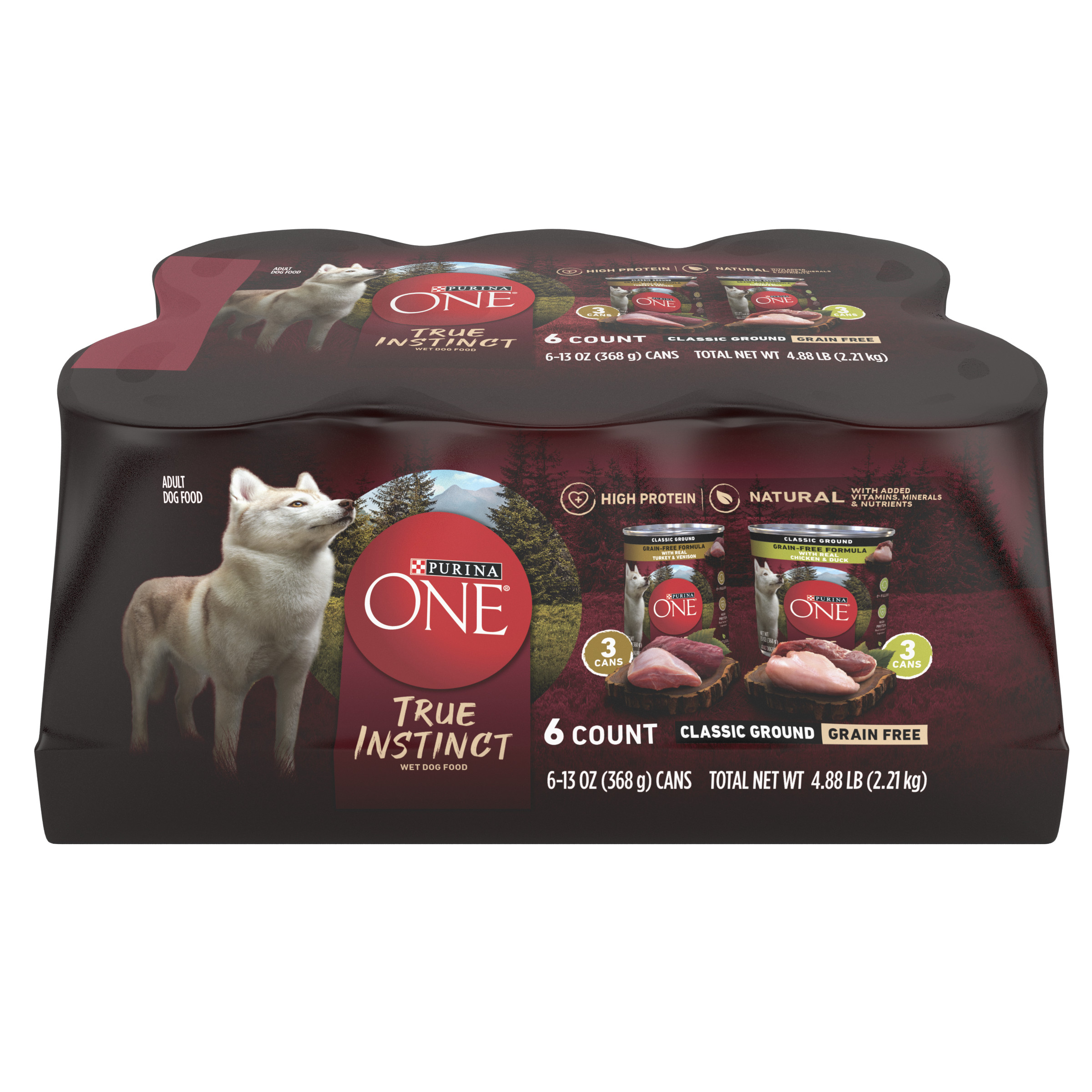 Purina ONE True Instinct Classic Soft Ground Grain Free Flavors Adult Wet Dog Food Variety Pack, 13 oz cans (6 pack) - image 1 of 12