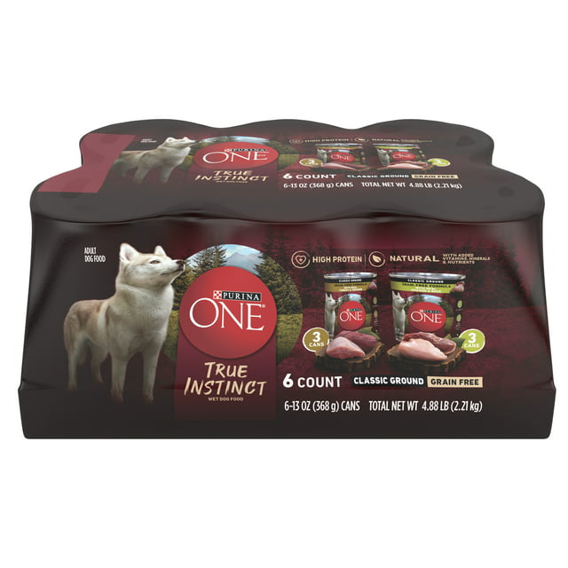 Purina ONE True Instinct Classic Soft Ground Grain Free Flavors Adult Wet Dog Food Variety Pack, 13 oz cans (6 pack)