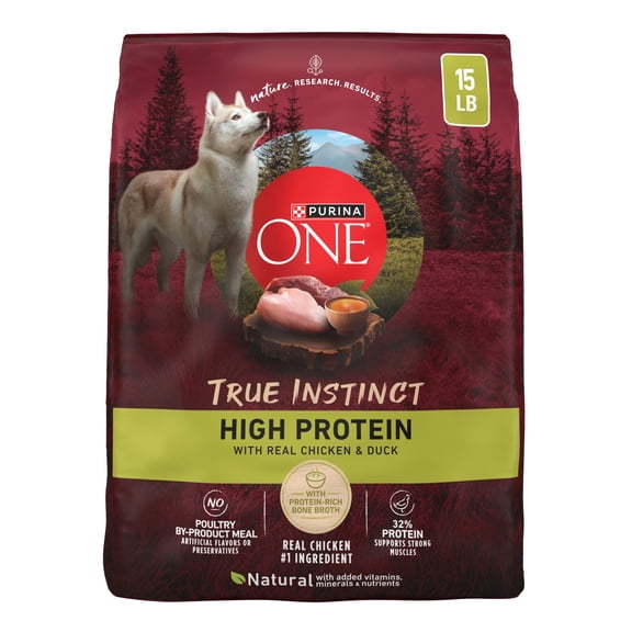 Purina One True Instinct High Protein Dry Dog Food, Muscle & Joint Support, Chicken & Duck, 15 lb Bag