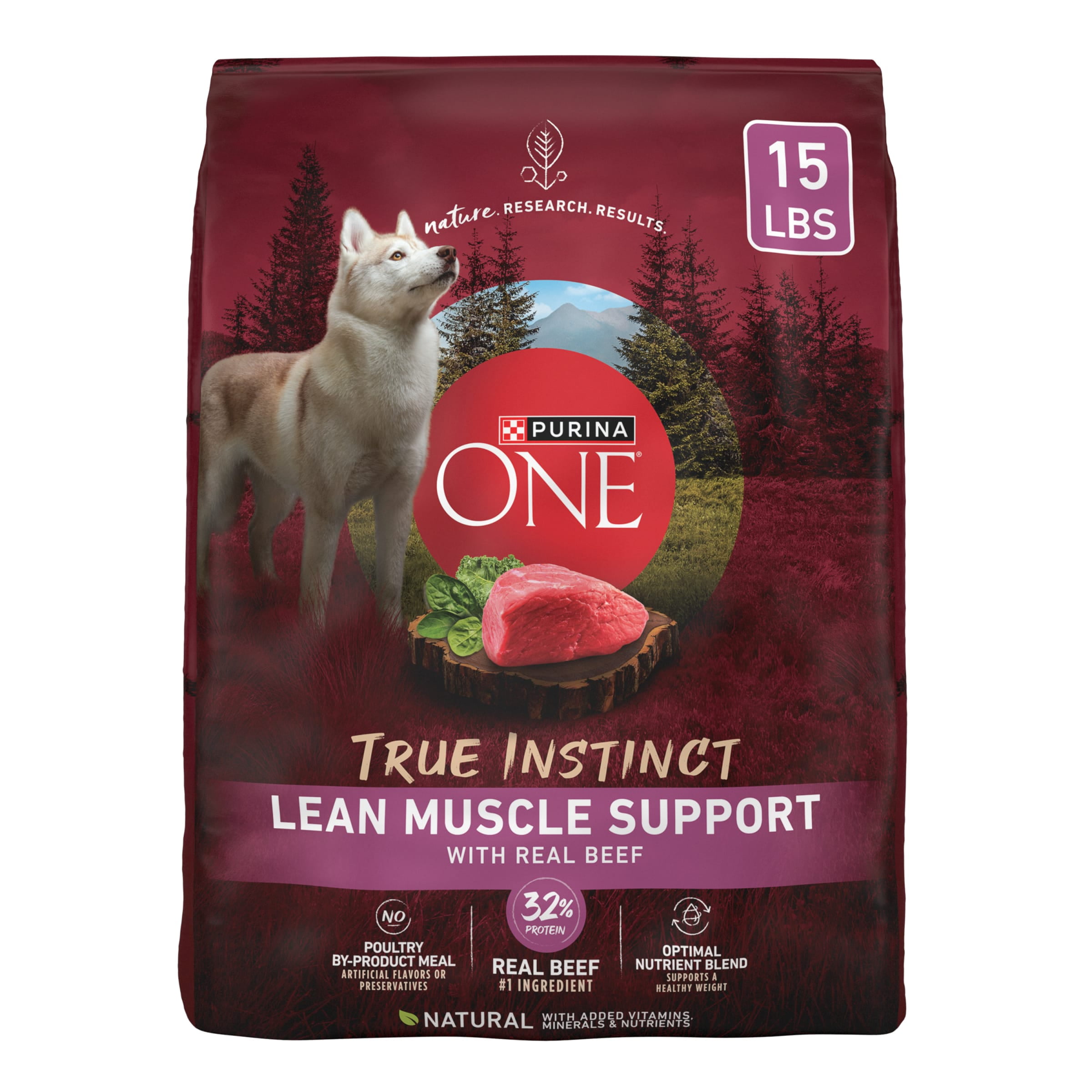 Purina ONE True Instinct Lean Muscle Support Dry Dog Food, High Protein Real Beef, 15 lb Bag