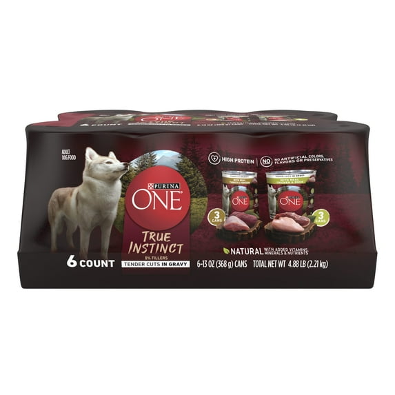 Purina ONE True Instinct Natural Wet Dog Food, High Protein Soft Variety Pack, 13 oz Cans (6 Pack)
