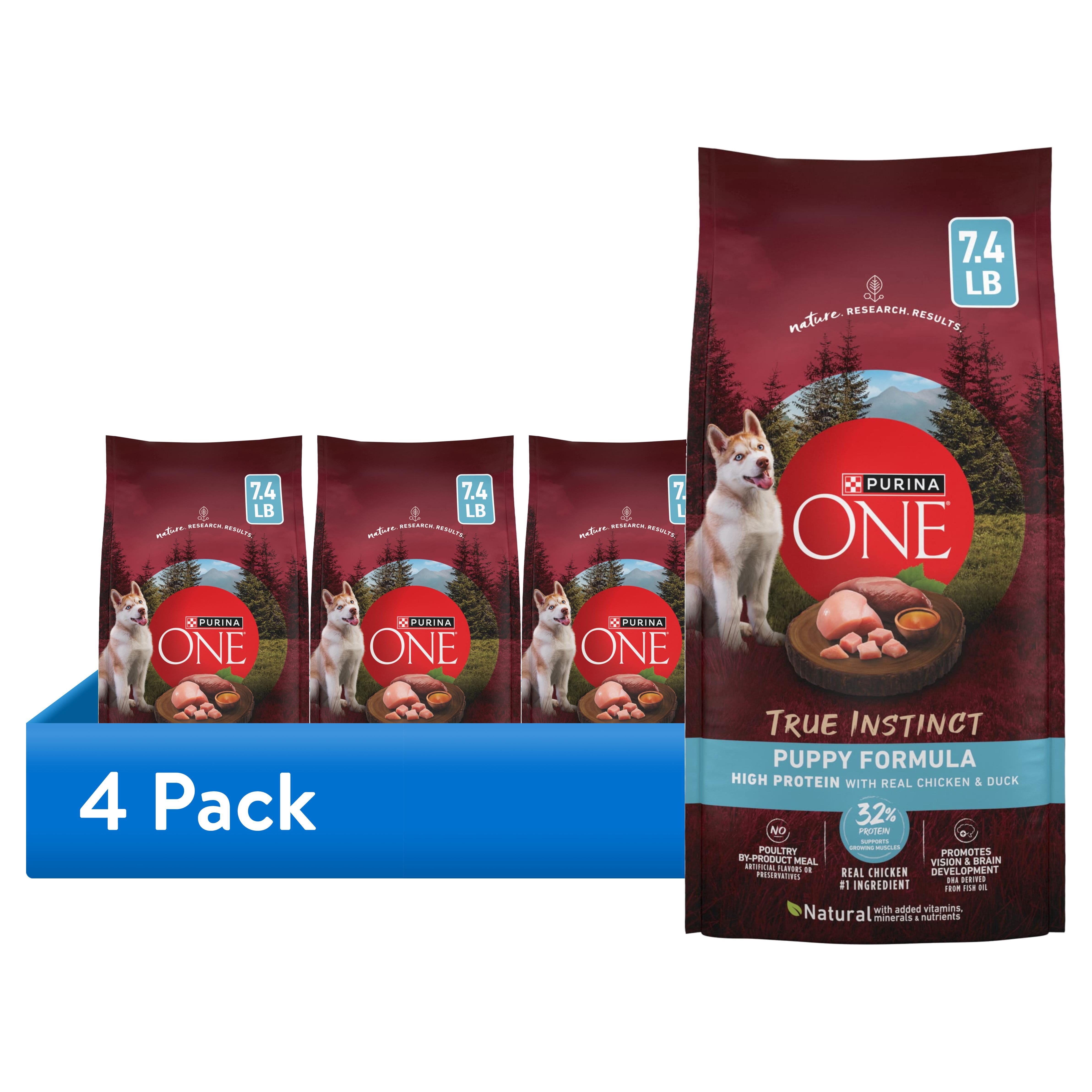(4 pack) Purina ONE True Instinct With Real Chicken and Duck High Protein Dry Puppy Food Formula Natural With Added Vitamins, Minerals and Nutrients, 7.4 lb.