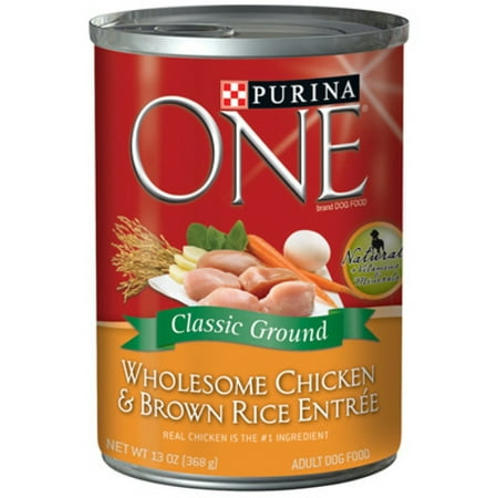Purina One Chicken & Brown Rice Wet Dog Food, 13 Oz, High Protein for Muscles (Pack of 17)