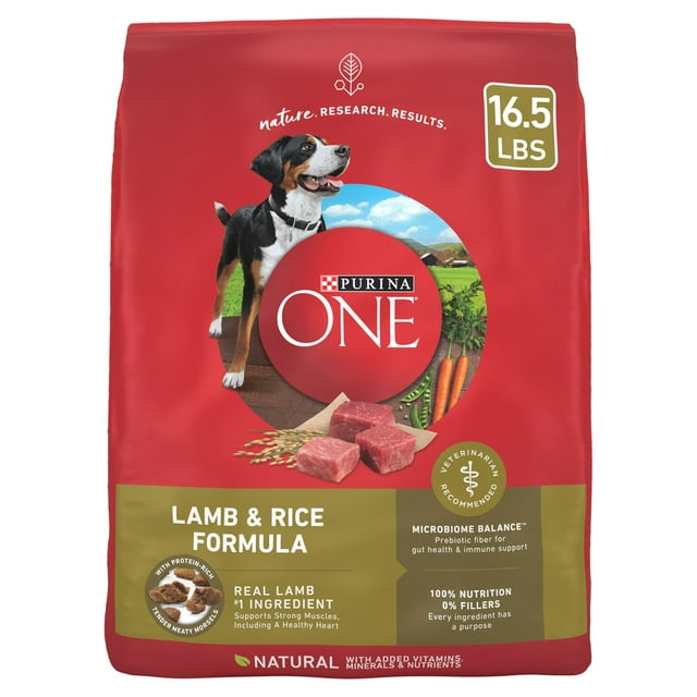Purina One Dry Dog Food High Protein Microbiome Balance, Real Lamb & Rice, 16.5 lb Bag