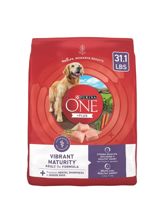Purina One +Dry Dog Food for Senior Dogs Vibrant Maturity Adult 7 Plus, Real Chicken, 31.1 lb Bag