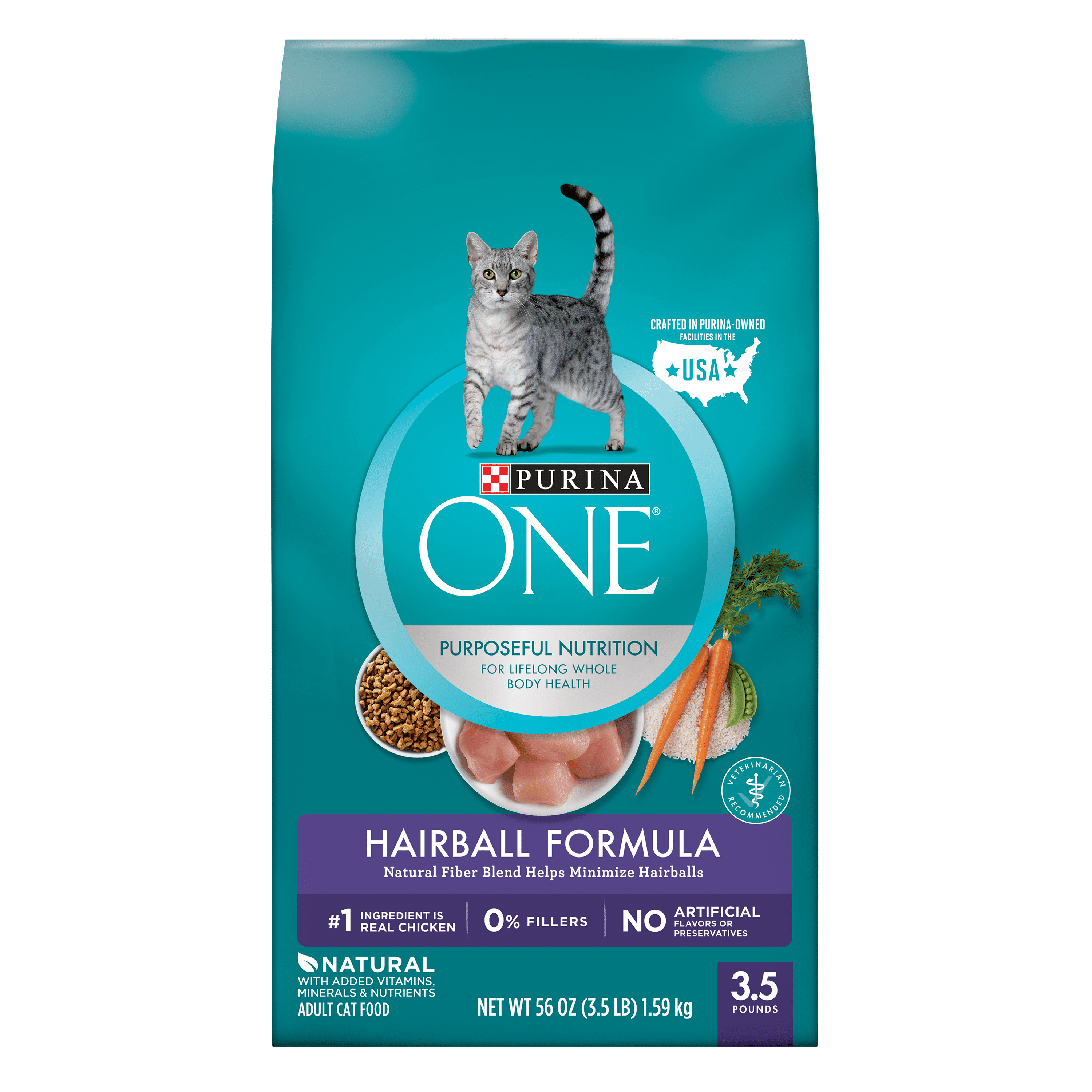 Purina ONE Natural Cat Food, High Protein Hairball Control with Real Chicken, FiberRich Formula