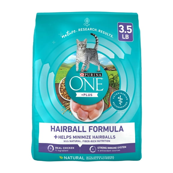 Purina ONE Plus Dry Cat Food Hairball Formula, Natural Chicken, 3.5 lb Bag