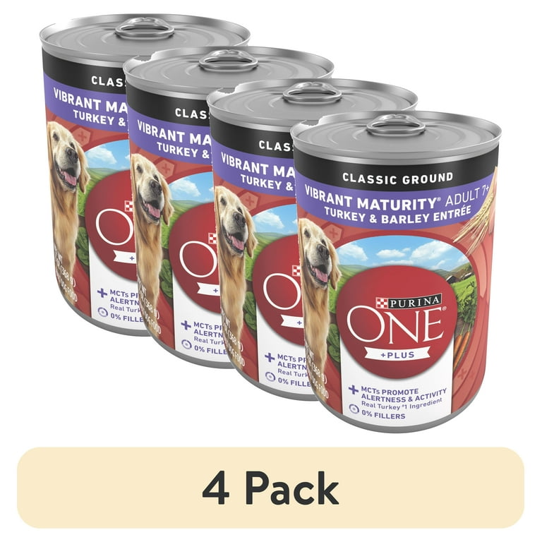 4 pack Purina ONE Plus Vibrant Maturity Wet Dog Food for Adults High Protein Turkey Barley 13 oz Can Walmart