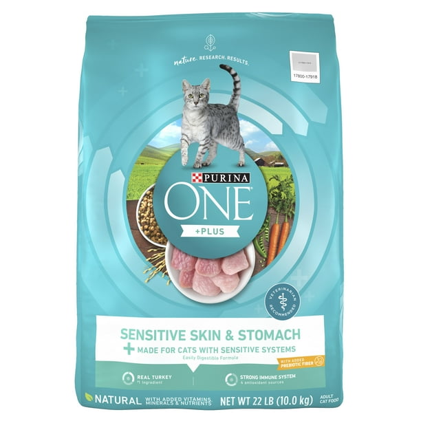 Purina One +Plus Sensitive Skin and Stomach Dry Cat Food, 22 lb Bag ...