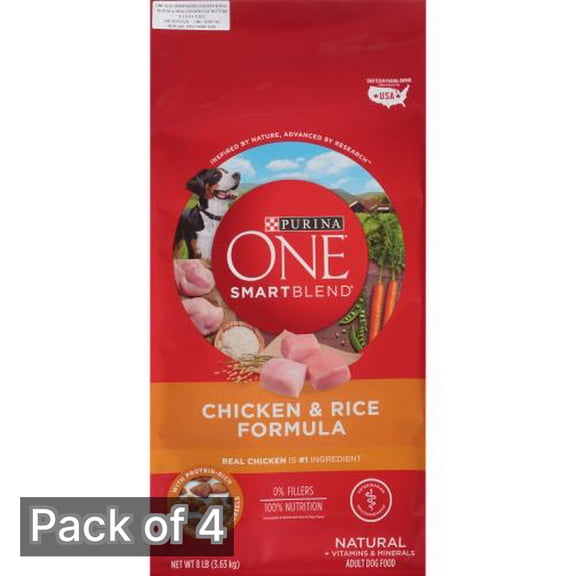 Purina One Smartblend Chicken & Rice Dry Dog Food (Pack of 4)
