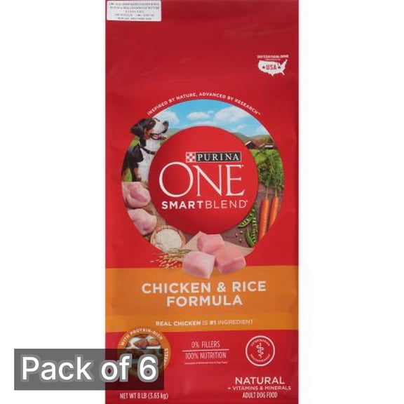 Purina ONE Smartblend Chicken and Rice, 8 lb (Pack of 6)