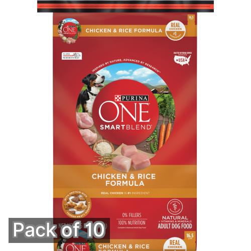 Purina ONE Chicken and Rice Formula Dry Dog Food - 16.5 lb. Bag (Pack of 10)