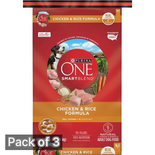 Purina ONE Chicken and Rice Formula Dry Dog Food - 16.5 lb. Bag (Pack of 3)