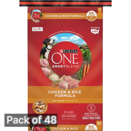 Purina ONE Chicken and Rice Formula Dry Dog Food - 16.5 lb. Bag (Pack of 48)