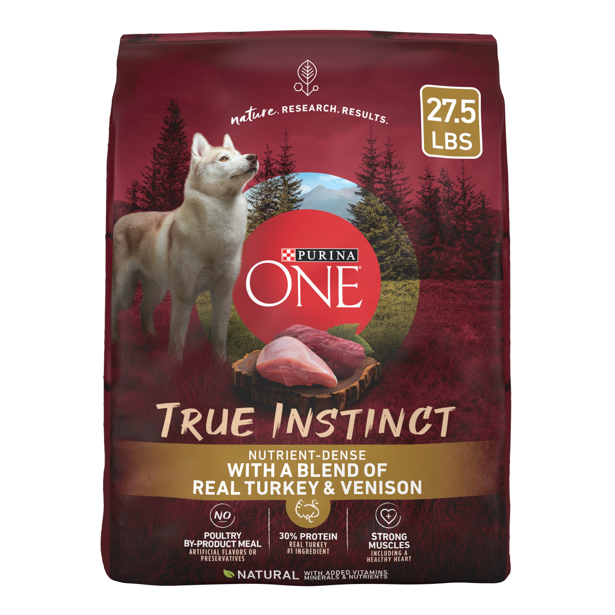 Purina One True Instinct Dry Dog Food for Adult Dogs, Real Turkey & Venison, 27.5 lb Bag - image 1 of 10