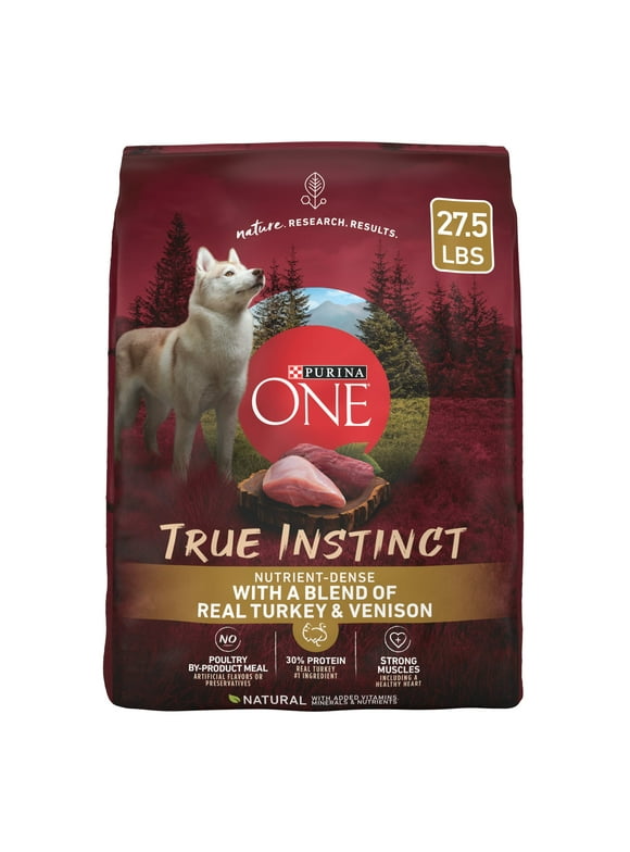 Purina One True Instinct Dry Dog Food for Adult Dogs, Real Turkey & Venison, 27.5 lb Bag