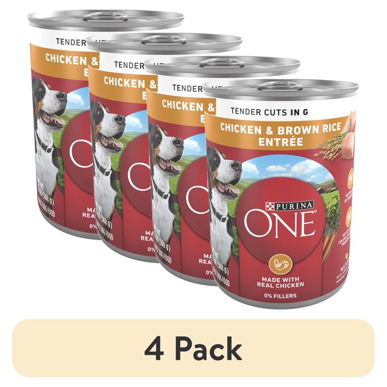 4 pack) Purina ONE Natural Wet Dog Food, High Protein Soft Chicken 