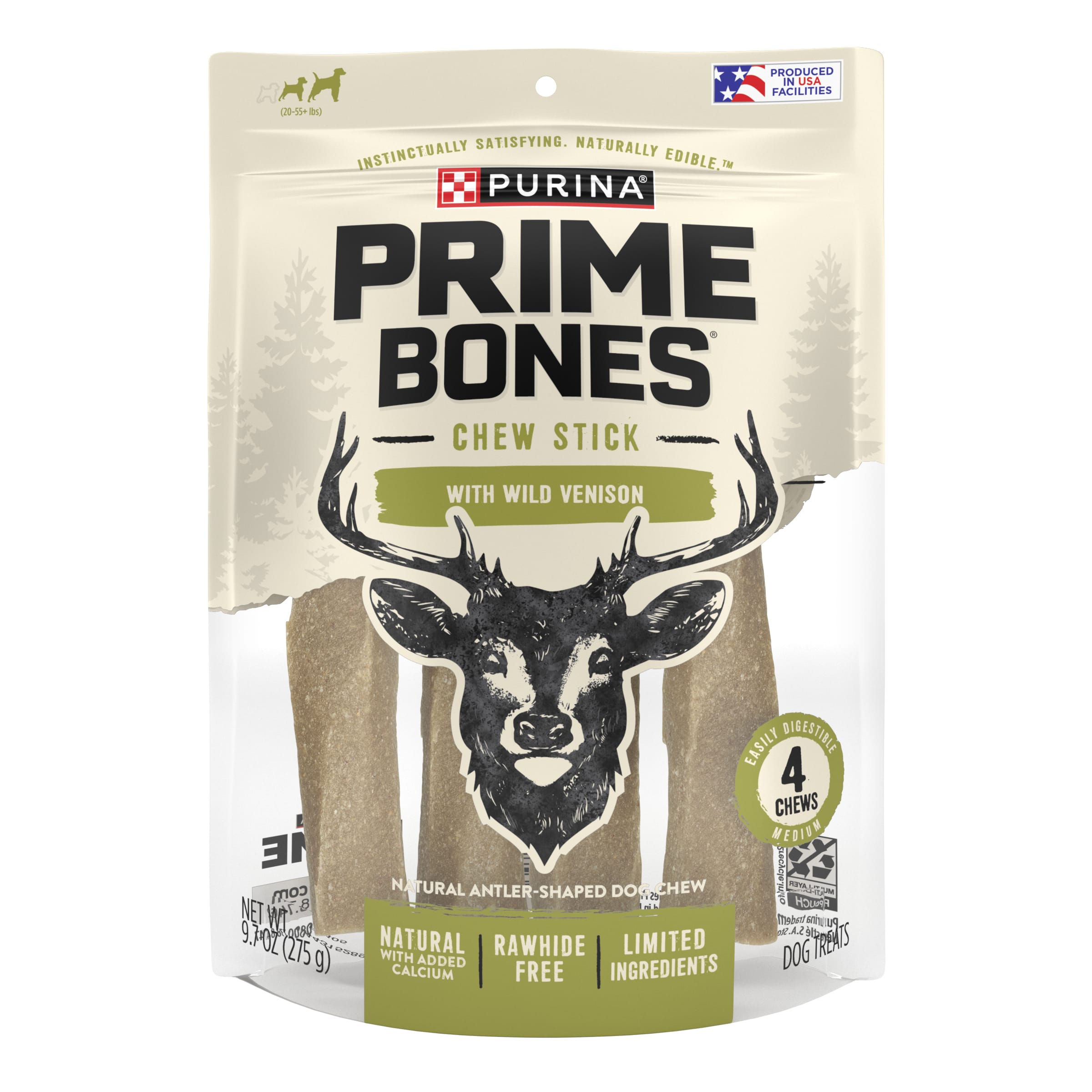 Purina Prime Bones Limited Ingredient Medium Dog Treats, Chew Stick With Wild Venison, 9.7 oz