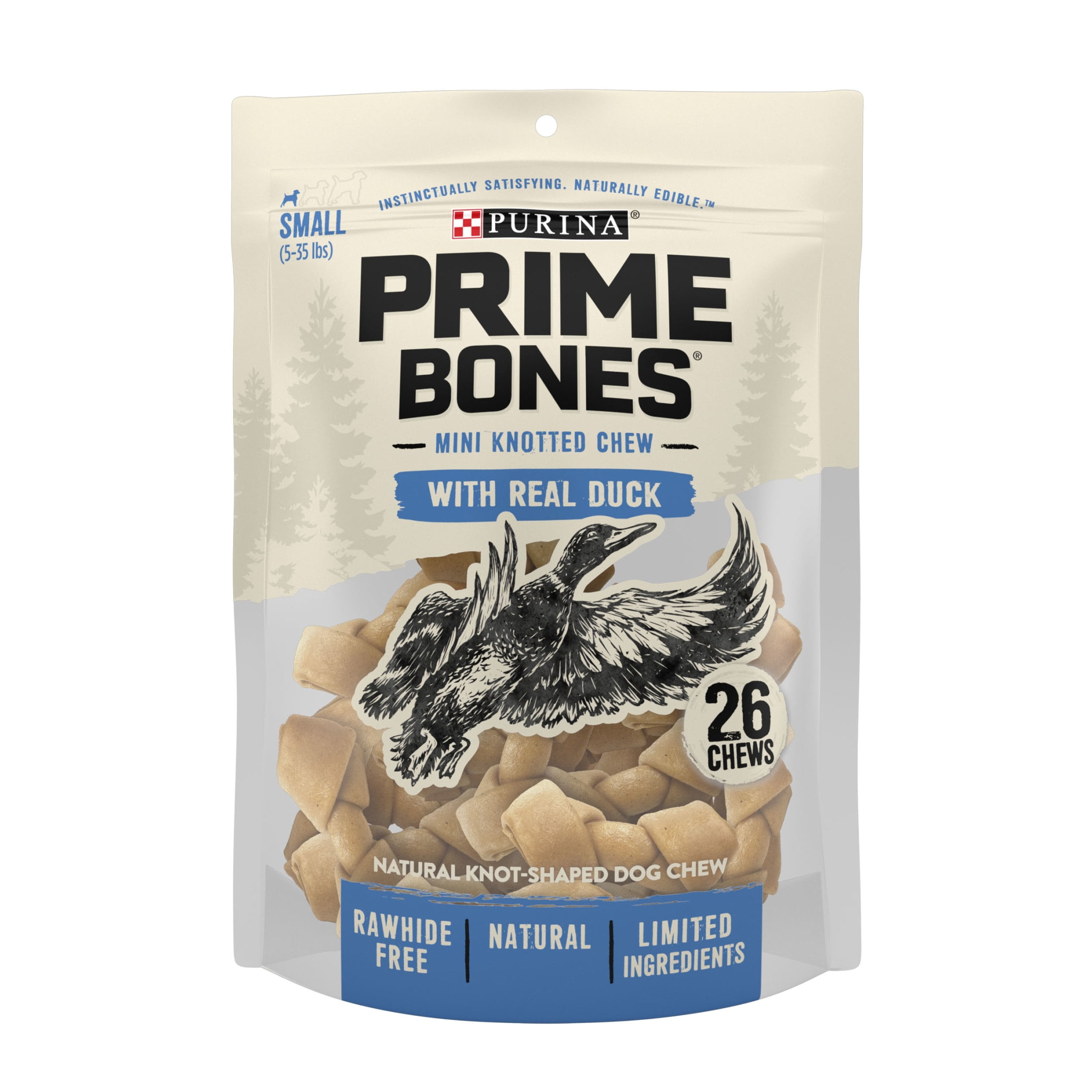 Purina Prime Bones Small Dog Treats Rawhide Free Duck Soft Chew Sticks, 16.5 oz Pouch (26 Count)