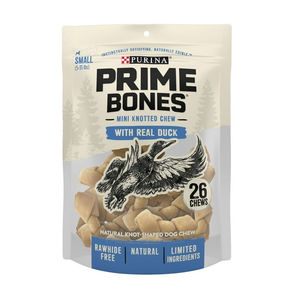 Purina Prime Bones Small Dog Treats Rawhide Free Duck Soft Chew Sticks, 16.5 oz Pouch (26 Count)