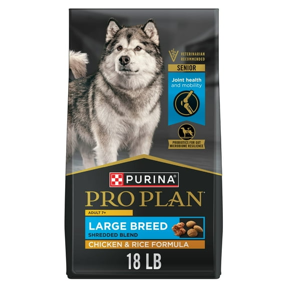 Purina Pro Plan Adult 7 Plus Shredded Blend Chicken and Rice Formula Senior Large Breed Dog Food, 18 lb Bag