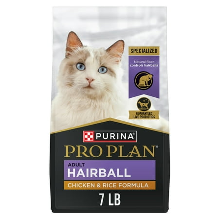 Purina Pro Plan Adult Hairball Control Cat Food Chicken and Rice Formula, 7 lb Bag