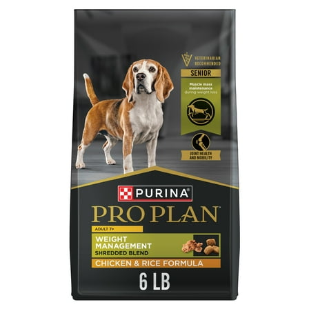 Purina Pro Plan Adult Senior Dog Food Shredded Blend Weight Management Chicken & Rice Formula, 6 lb Bag
