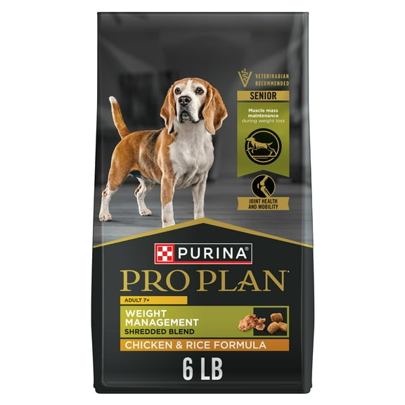Purina Pro Plan Adult Senior Dog Food Shredded Blend Weight Management Chicken & Rice Formula, 6 lb Bag