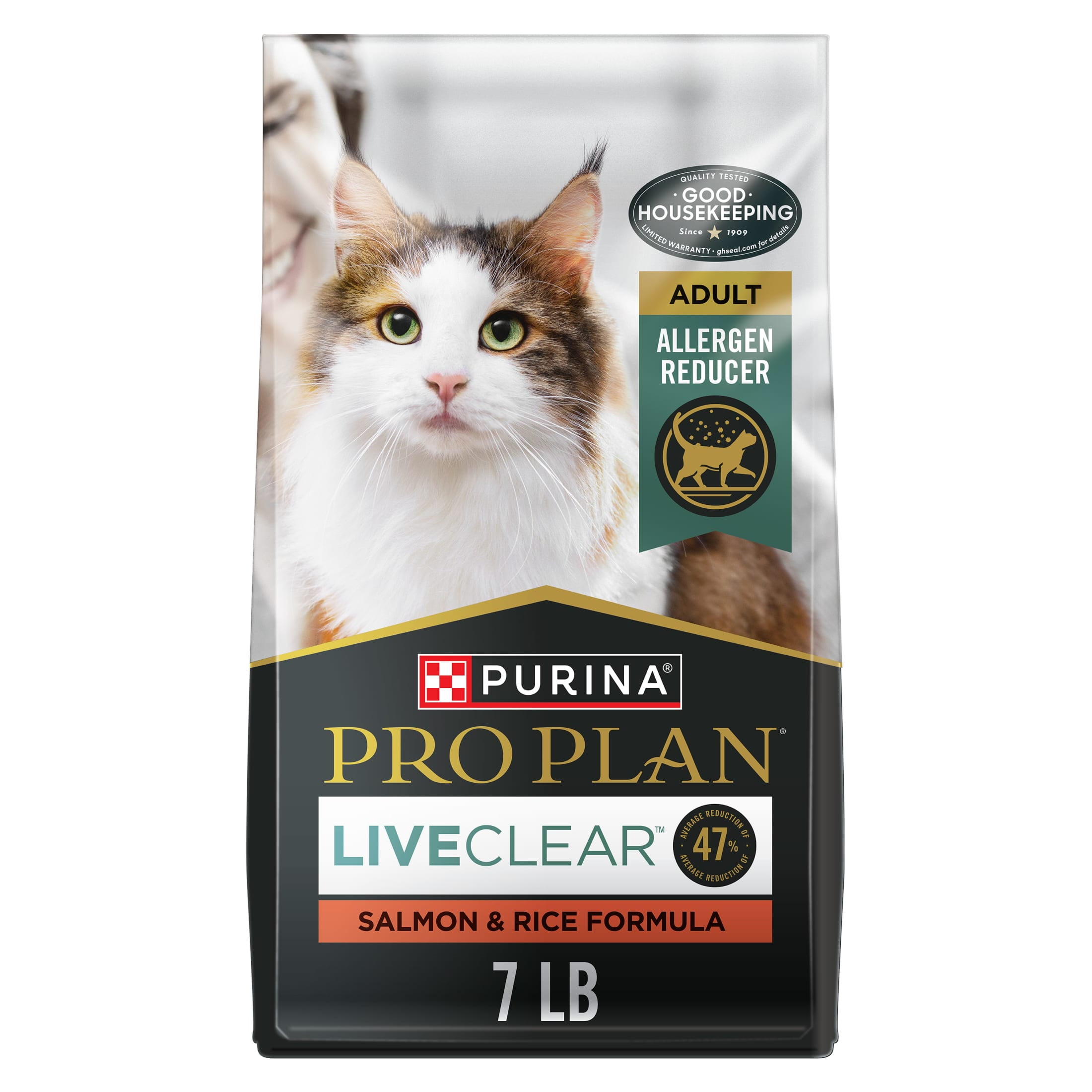Purina Pro Plan Allergen Reducing, High Protein Cat Food, LIVECLEAR Salmon and Rice Formula, 7 lb. Bag