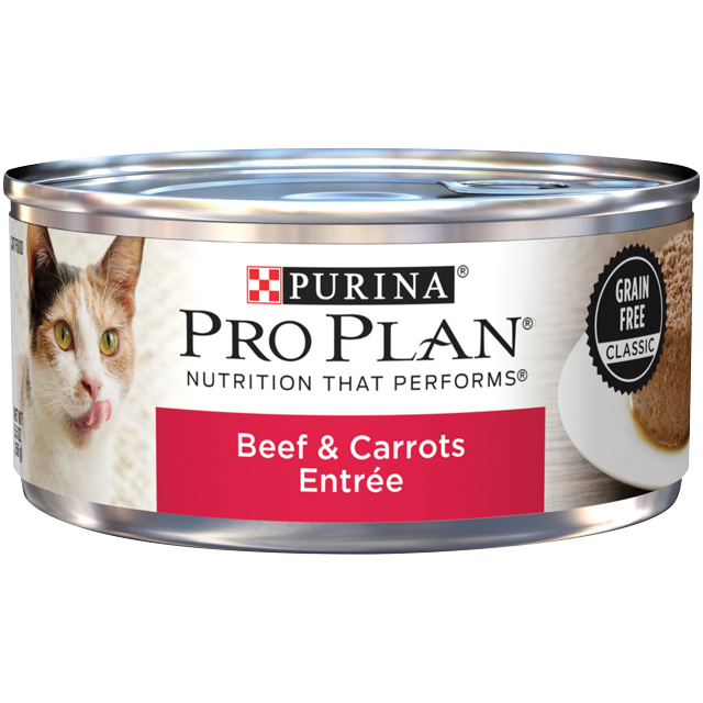 Purina Pro Plan Beef and Carrots Entree Wet Cat Food, GrainFree, 5.5 oz Cans (24 Pack