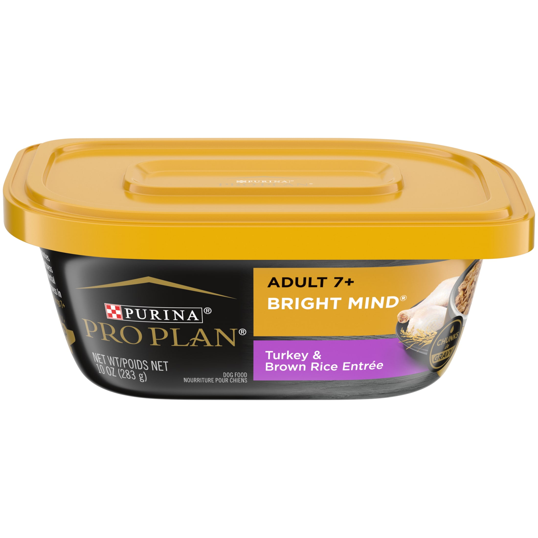 Purina Pro Plan Bright Mind Wet Dog Food, High Protein Soft Turkey & Brown Rice, 10 oz Tubs (8 Pack)
