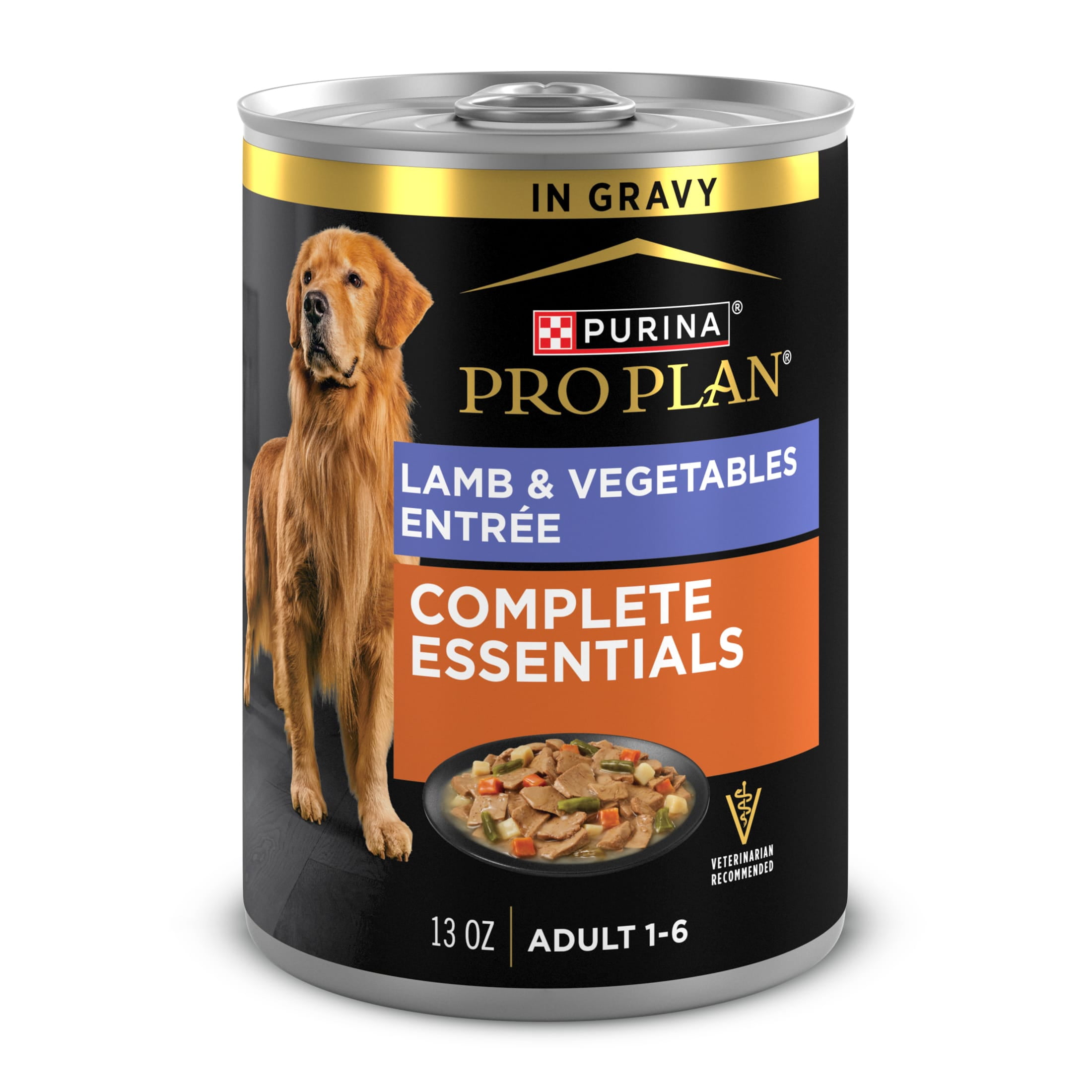 Purina Pro Plan Complete Essentials Lamb and Vegetables Entree in Wet Dog Food Gravy, 13 oz Can