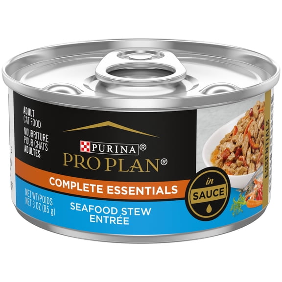 Purina Pro Plan Complete Essentials, Seafood Stew, Wet Cat Food, 3 oz Cans, 24 Pack