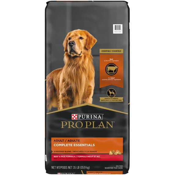 Purina Pro Plan Complete Essentials Shredded Blend Beef and Rice Dry Dog Food Formula with Probiotics for Dogs, 35 lb Bag