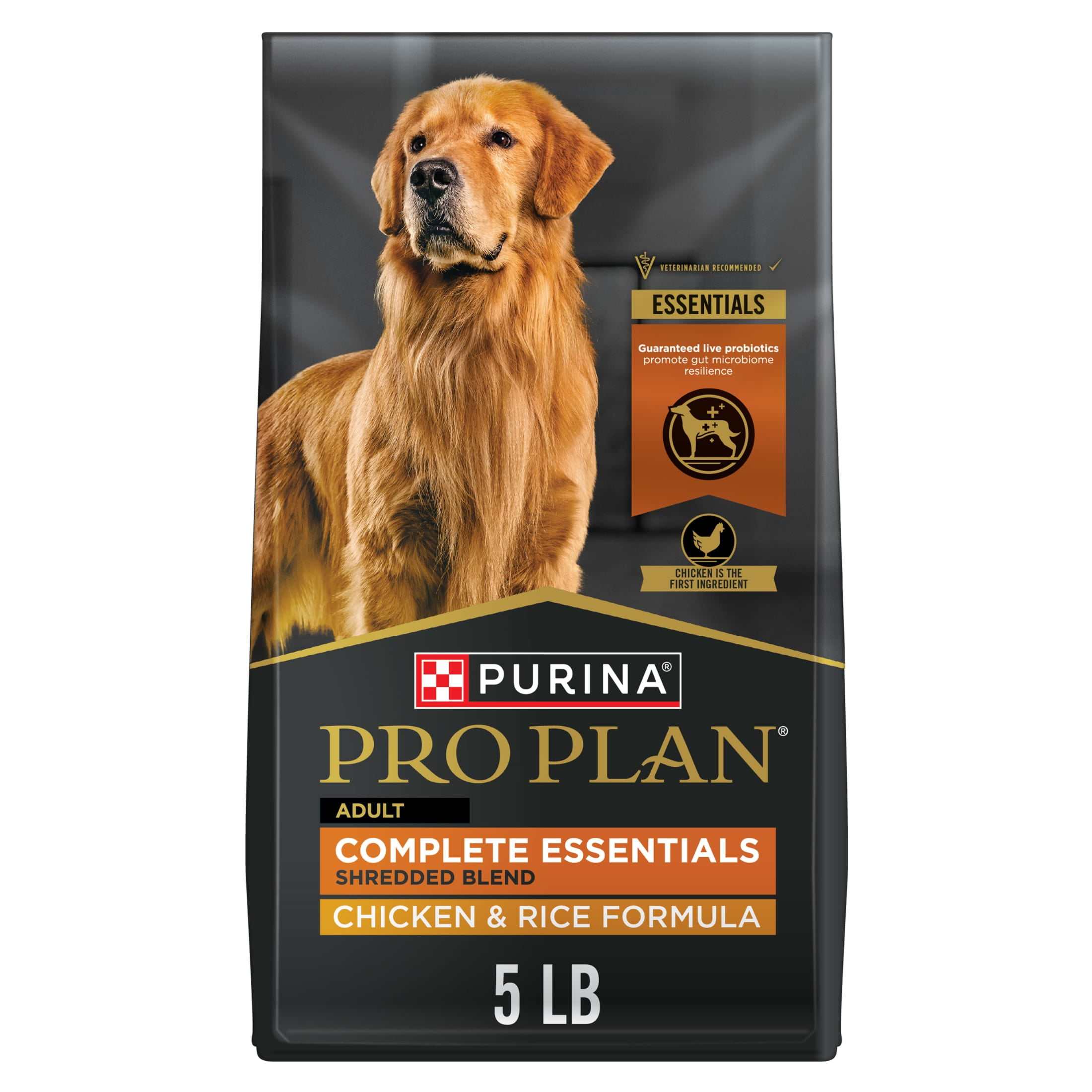 Purina Pro Plan Complete Essentials Shredded Blend Chicken and Rice Dry Dog Food Formula with Probiotics for Dogs, 5 lb Bag