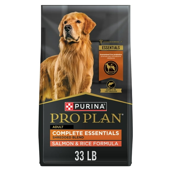 Purina Pro Plan Complete Essentials Shredded Blend Salmon and Rice Dry Dog Food Formula with Probiotics for Dogs, 33 lb Bag