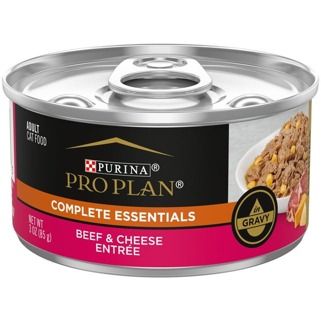 Purina Pro Plan Complete Essentials Wet Cat Food Beef Cheese, 3 oz Cans (24 Pack)