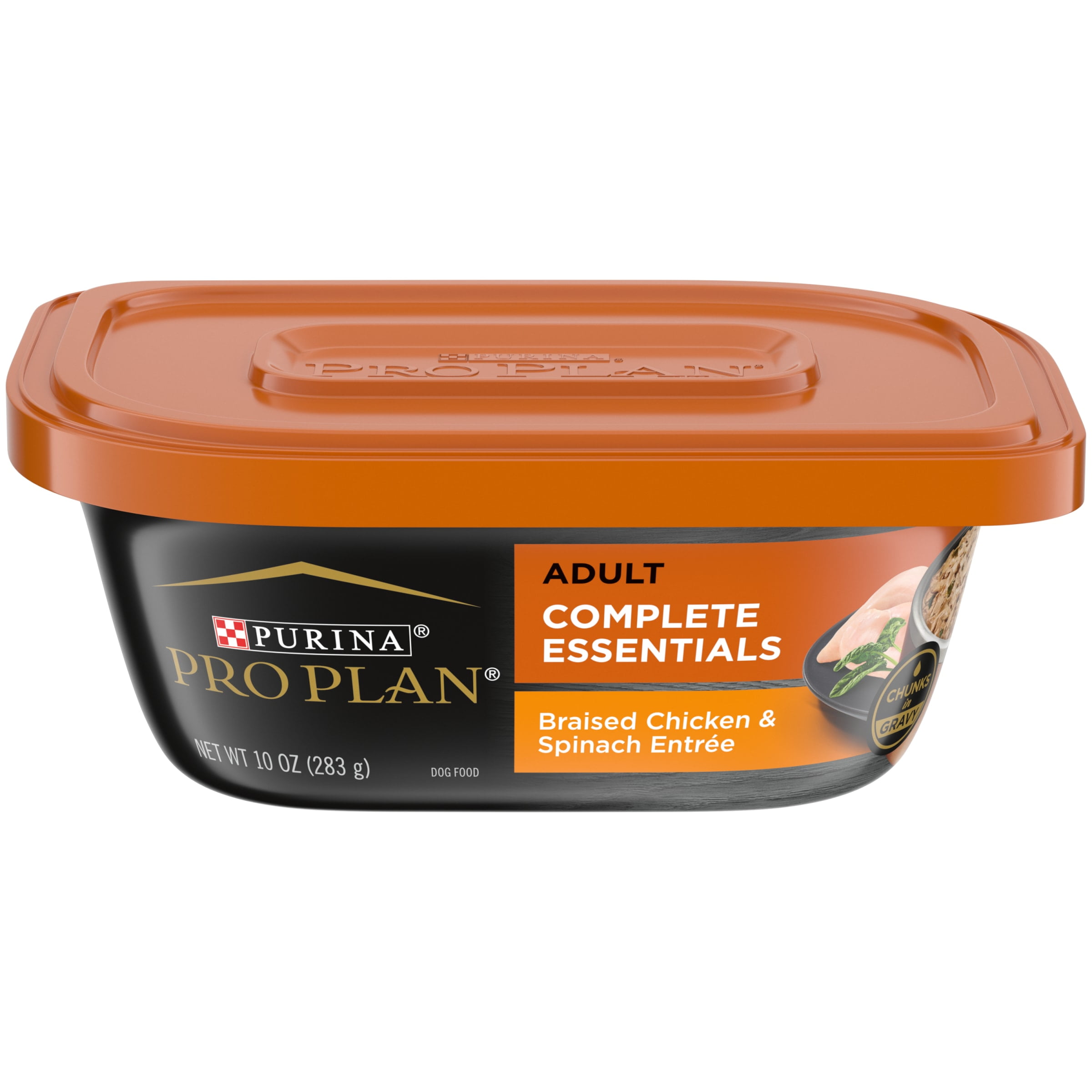 Purina Pro Plan Complete Essetials for Adult Dogs Chicken Spinach, 10 oz Tubs (8 Pack)