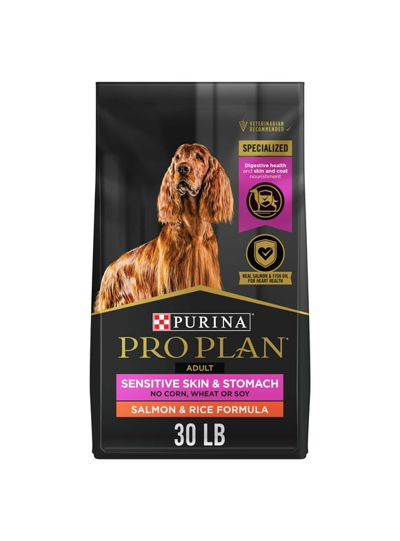 Purina Pro Plan Dry Dog Food for Adult Dogs, High Protein, Sensitive Stomach, Salmon & Rice, 30 lb Bag