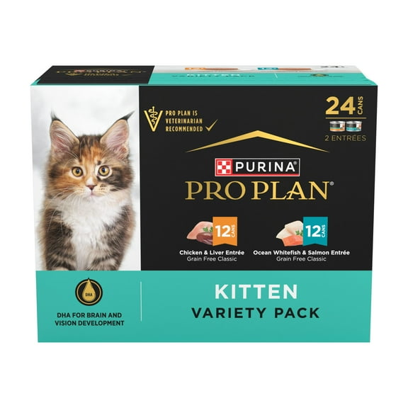 Purina Pro Plan Grain Free Chicken and Liver and Ocean Whitefish and Salmon Wet Kitten Food 24 ct Variety Pack
