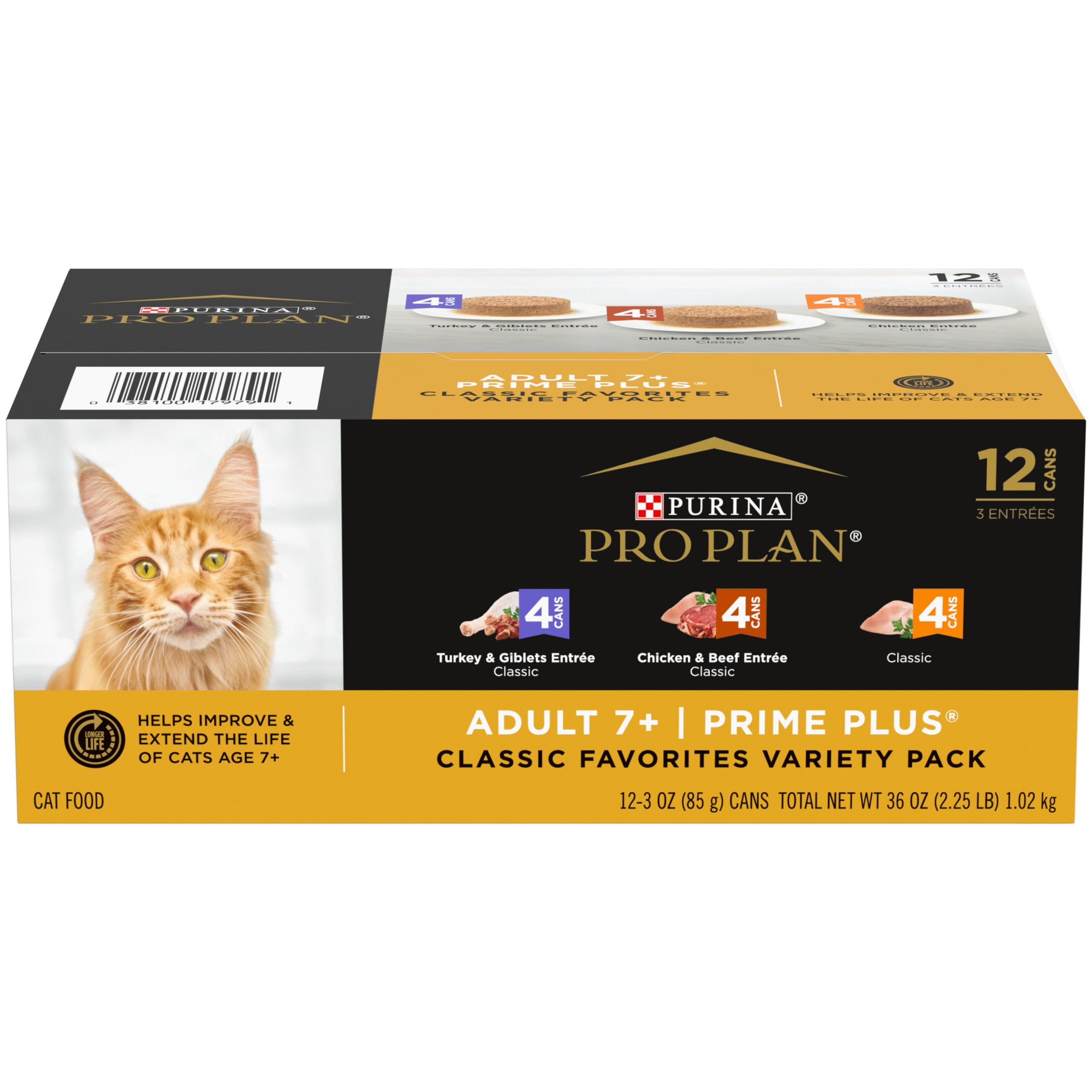 Purina Pro Plan, Grain-Free Poultry & Beef Variety Pack, Senior Wet Cat Food Pate, 12 Pack, 3 oz Cans